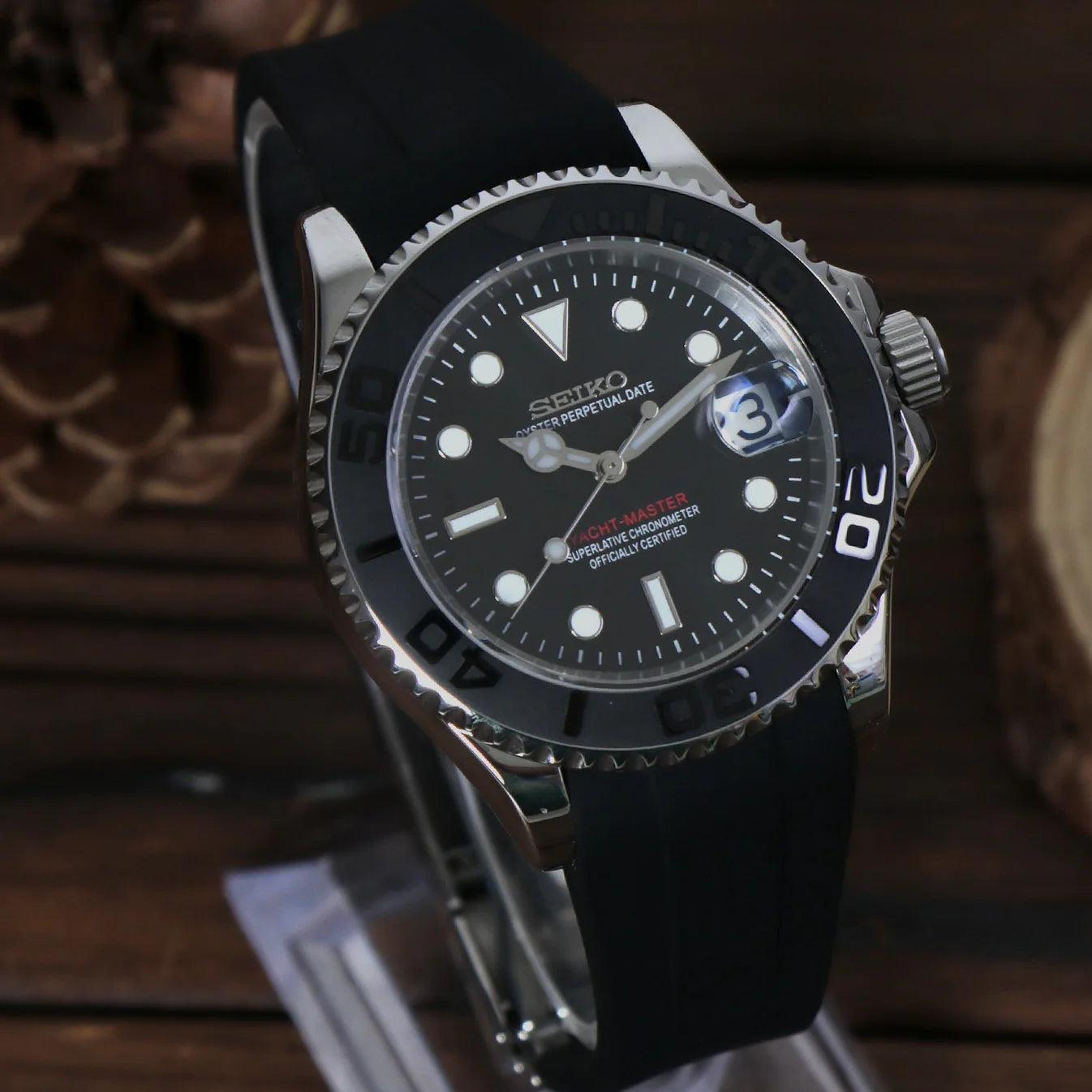 SeikoMod Yatch Master Silver -Black Oysterflex I Kenseimods