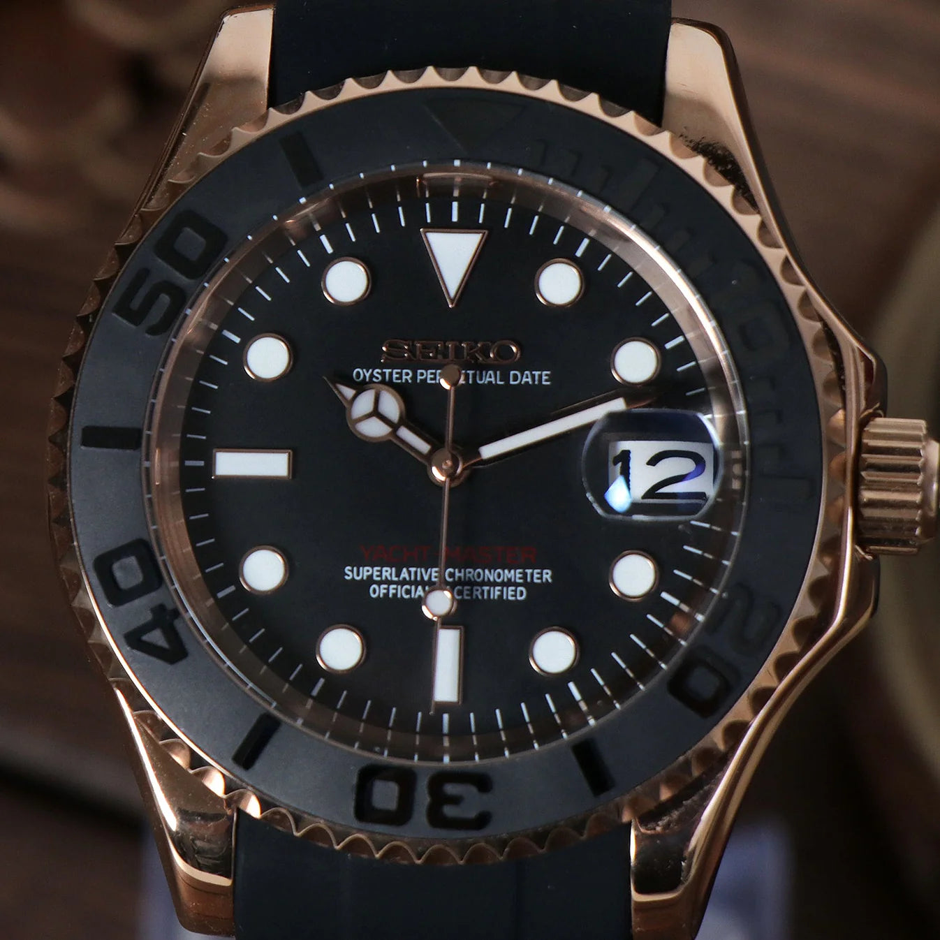 SeikoMod Yatch Master Rose Gold-Black Oysterflex I Kenseimods