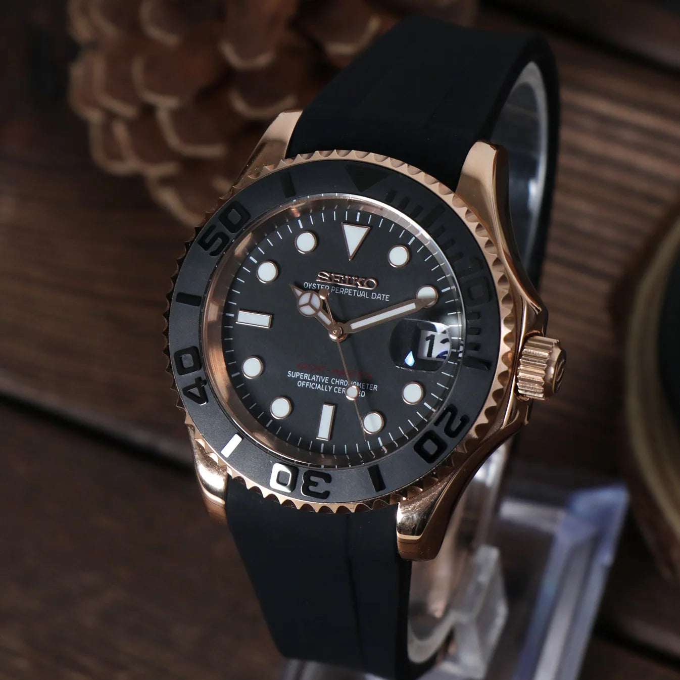 SeikoMod Yatch Master Rose Gold-Black Oysterflex I Kenseimods