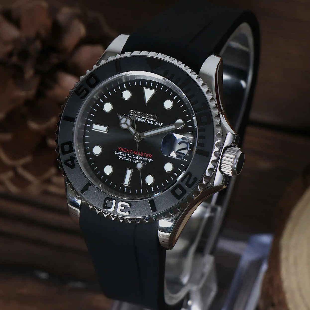 SeikoMod Yatch Master Silver -Black Oysterflex I Kenseimods