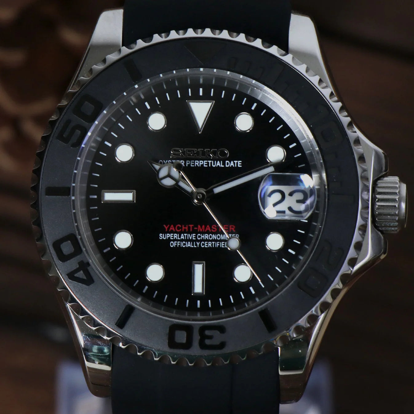 SeikoMod Yatch Master Silver -Black Oysterflex I Kenseimods