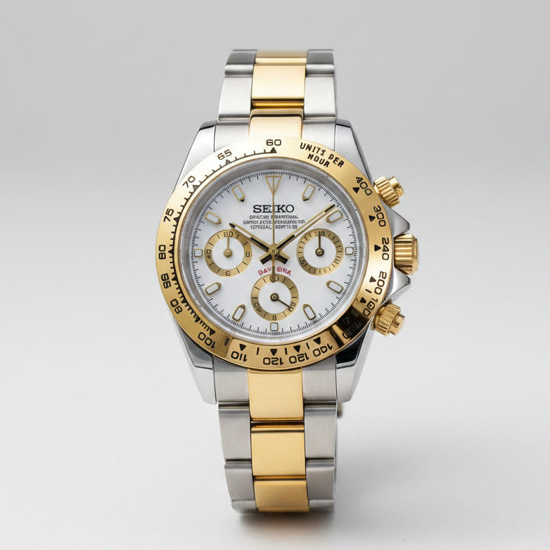 SeikoMod Daytona Silver-Gold White Dial