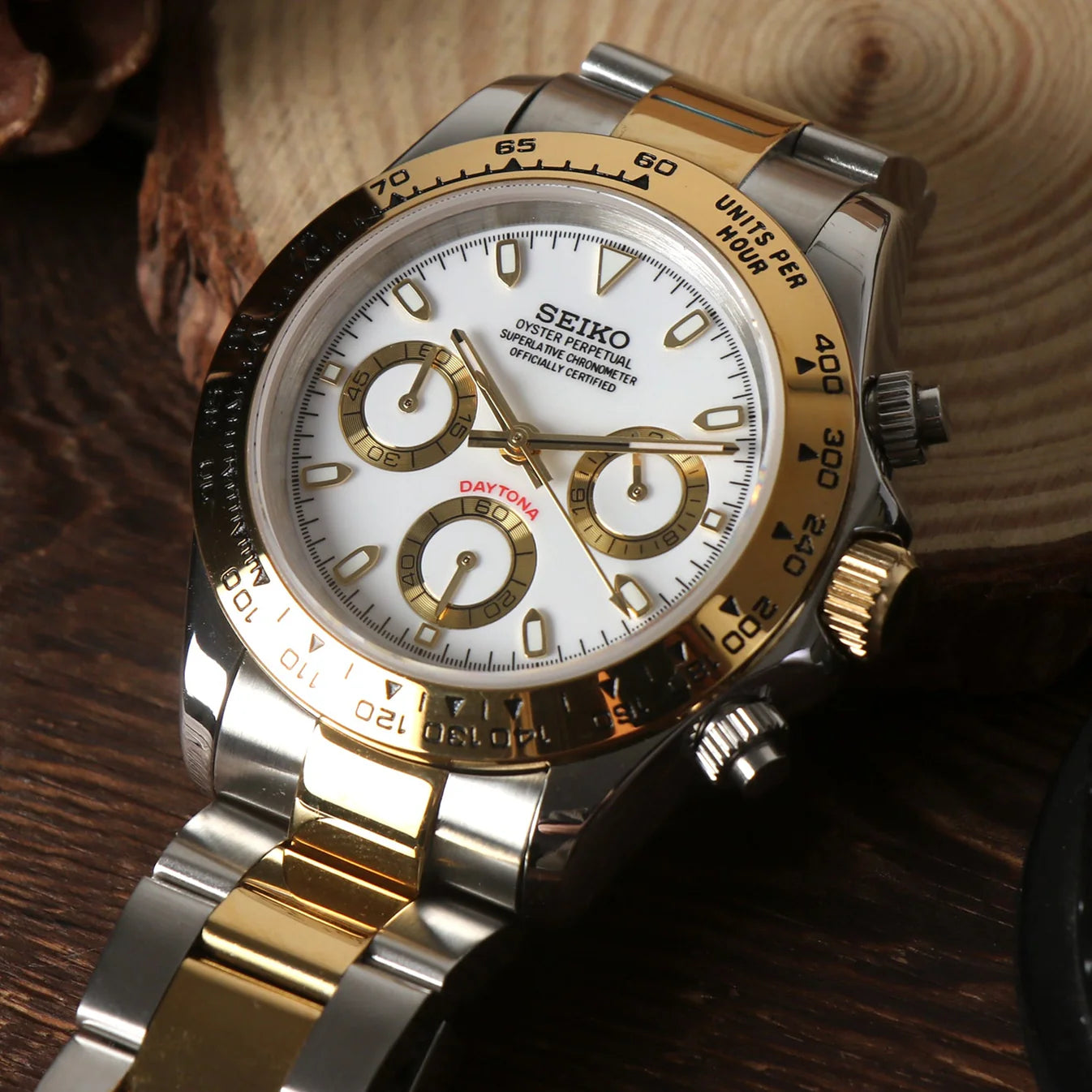 SeikoMod Daytona Silver-Gold White Dial